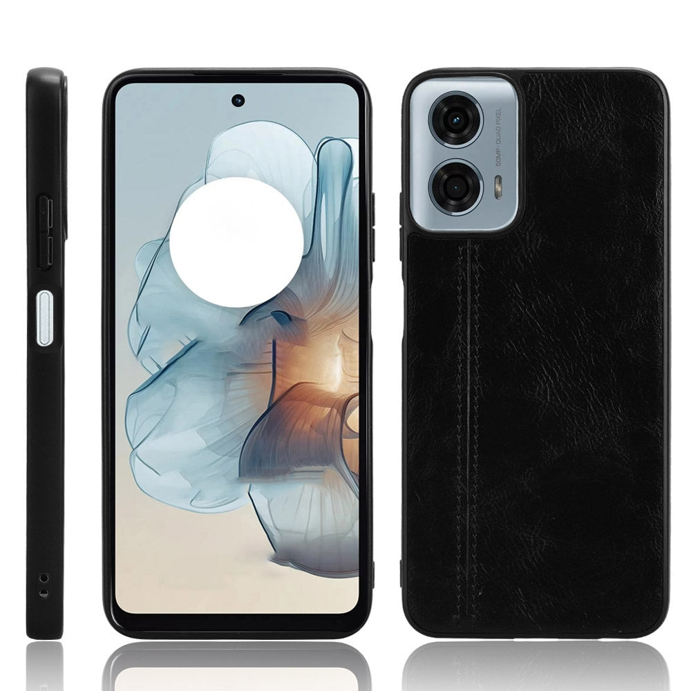 Motorola Moto G 5G 2024 Cow Pattern Sewing Back Cover Phone Case - Premium PU Leather Texture PC + TPU Shockproof Protective Case, Scratch Resistant Slim Lightweight Anti-Fingerprint Full Coverage Mobile Cover