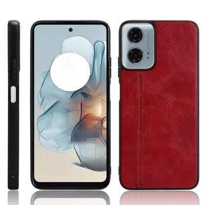 Motorola Moto G 5G 2024 Cow Pattern Sewing Back Cover Phone Case - Premium PU Leather Texture PC + TPU Shockproof Protective Case, Scratch Resistant Slim Lightweight Anti-Fingerprint Full Coverage Mobile Cover