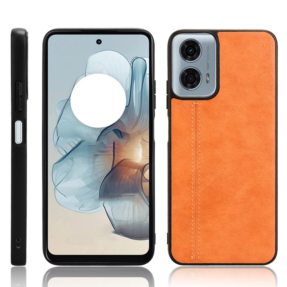 Motorola Moto G 5G 2024 Cow Pattern Sewing Back Cover Phone Case - Premium PU Leather Texture PC + TPU Shockproof Protective Case, Scratch Resistant Slim Lightweight Anti-Fingerprint Full Coverage Mobile Cover