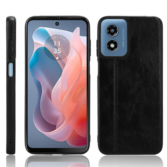Motorola Moto G Play 4G 2024 Cow Pattern Sewing Back Cover Phone Case - Premium PU Leather Texture PC + TPU Shockproof Protective Case, Scratch Resistant Slim Lightweight Anti-Fingerprint Full Coverage Mobile Cover