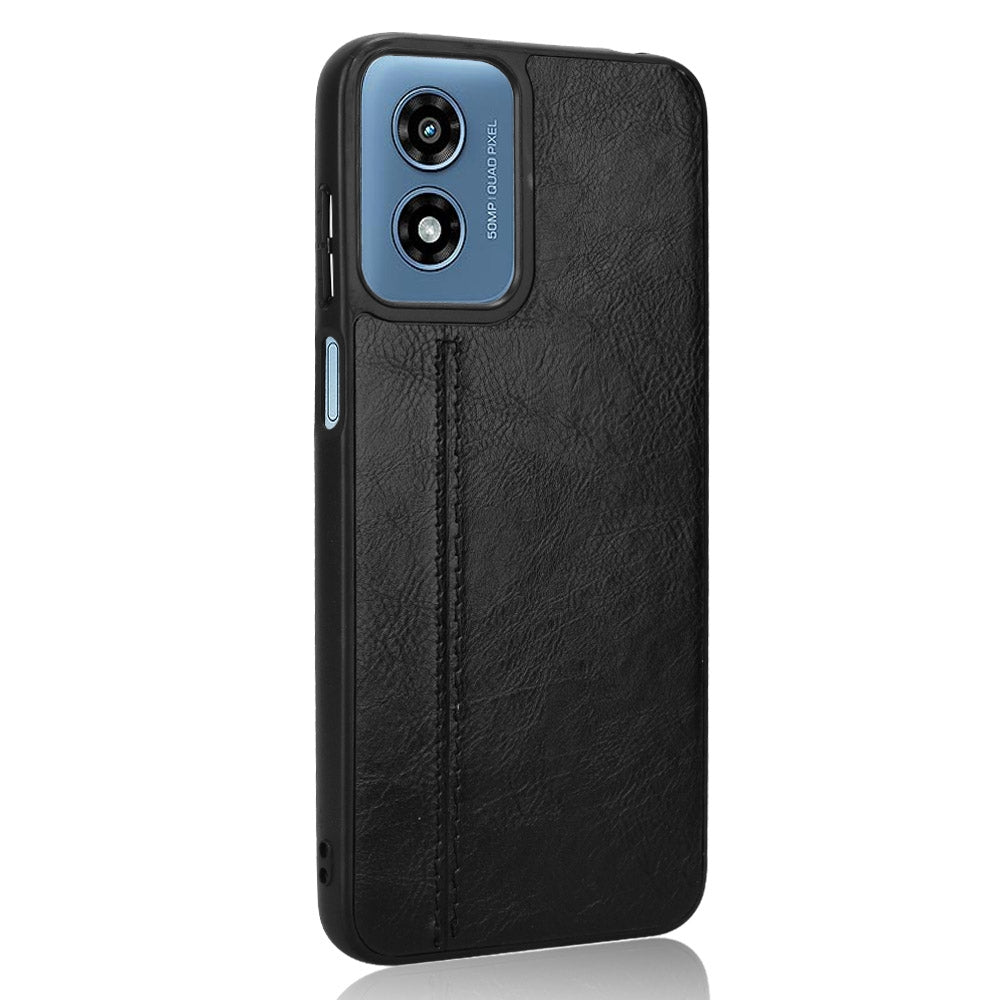 Motorola Moto G Play 4G 2024 Cow Pattern Sewing Back Cover Phone Case - Premium PU Leather Texture PC + TPU Shockproof Protective Case, Scratch Resistant Slim Lightweight Anti-Fingerprint Full Coverage Mobile Cover