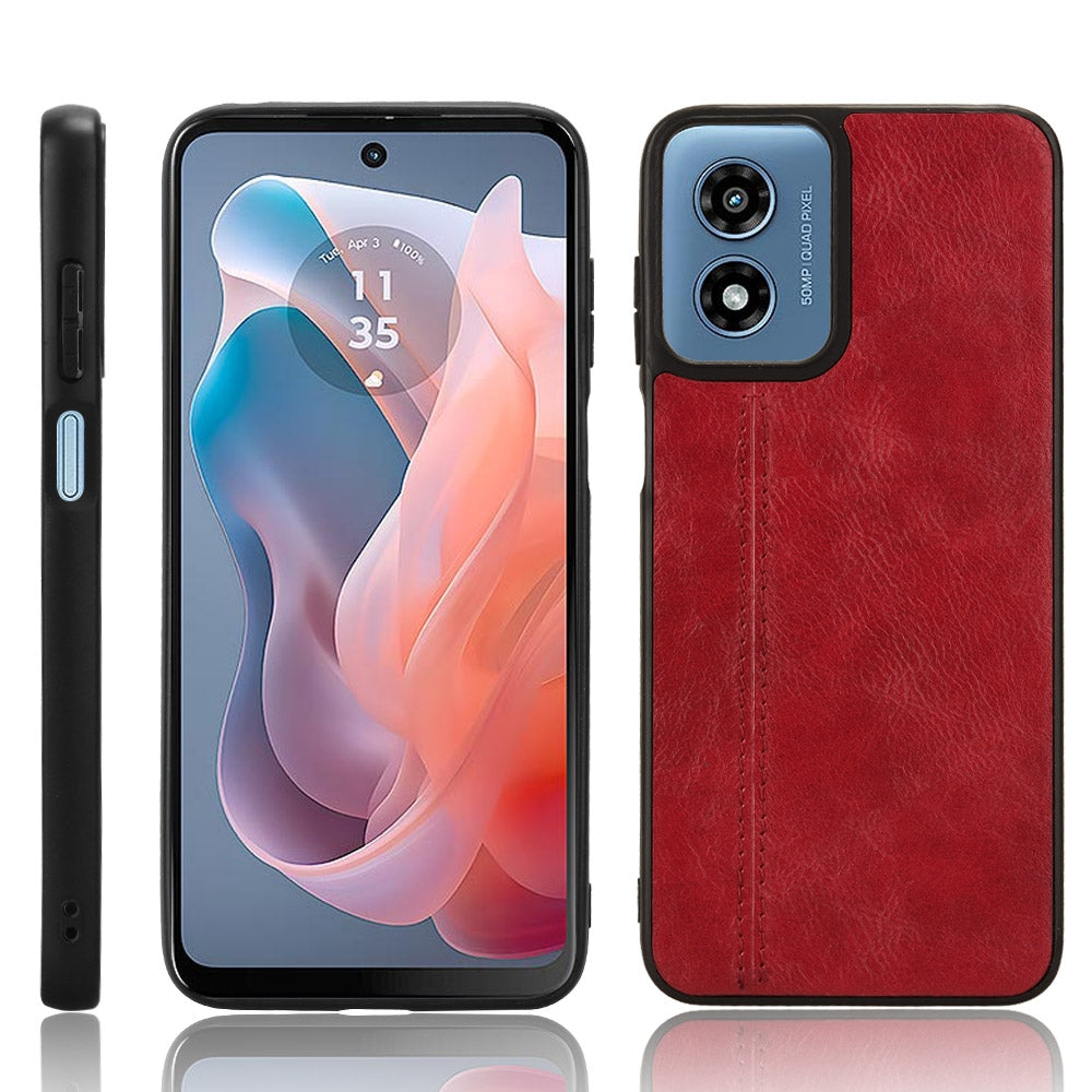 Motorola Moto G Play 4G 2024 Cow Pattern Sewing Back Cover Phone Case - Premium PU Leather Texture PC + TPU Shockproof Protective Case, Scratch Resistant Slim Lightweight Anti-Fingerprint Full Coverage Mobile Cover
