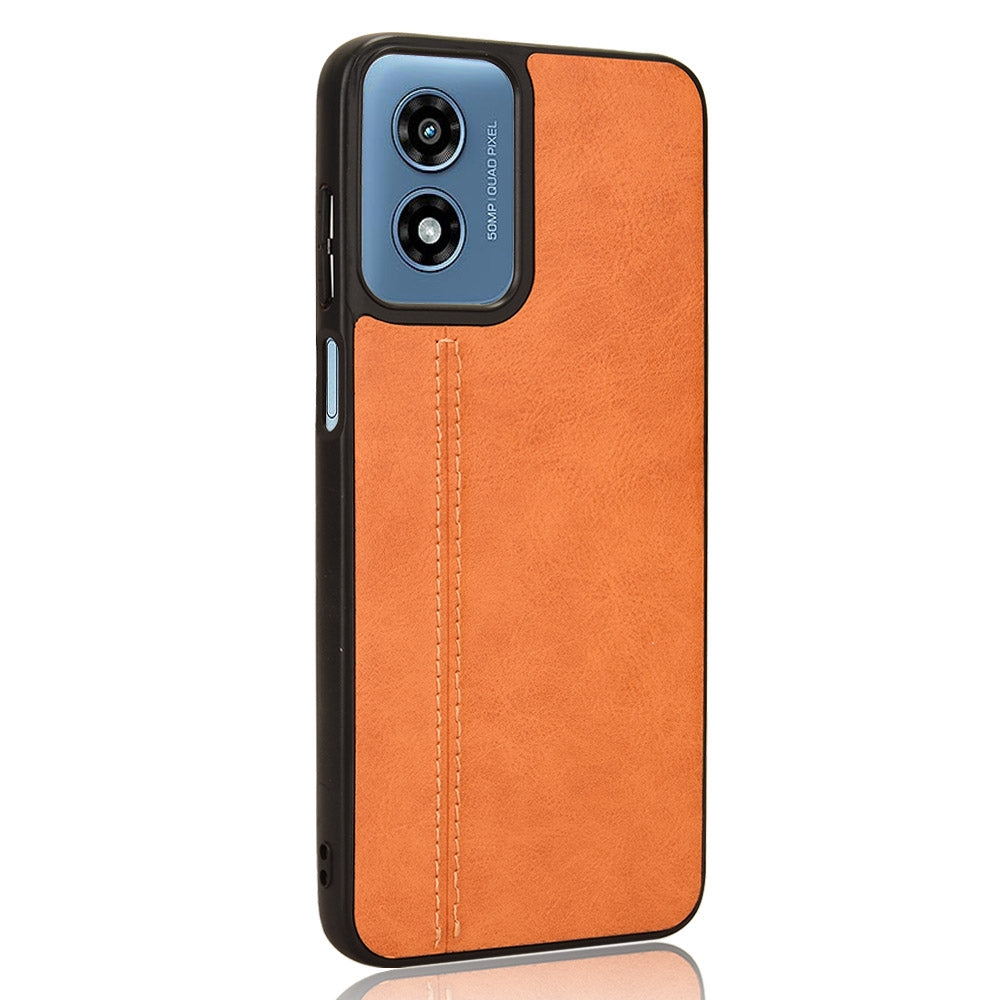 Motorola Moto G Play 4G 2024 Cow Pattern Sewing Back Cover Phone Case - Premium PU Leather Texture PC + TPU Shockproof Protective Case, Scratch Resistant Slim Lightweight Anti-Fingerprint Full Coverage Mobile Cover