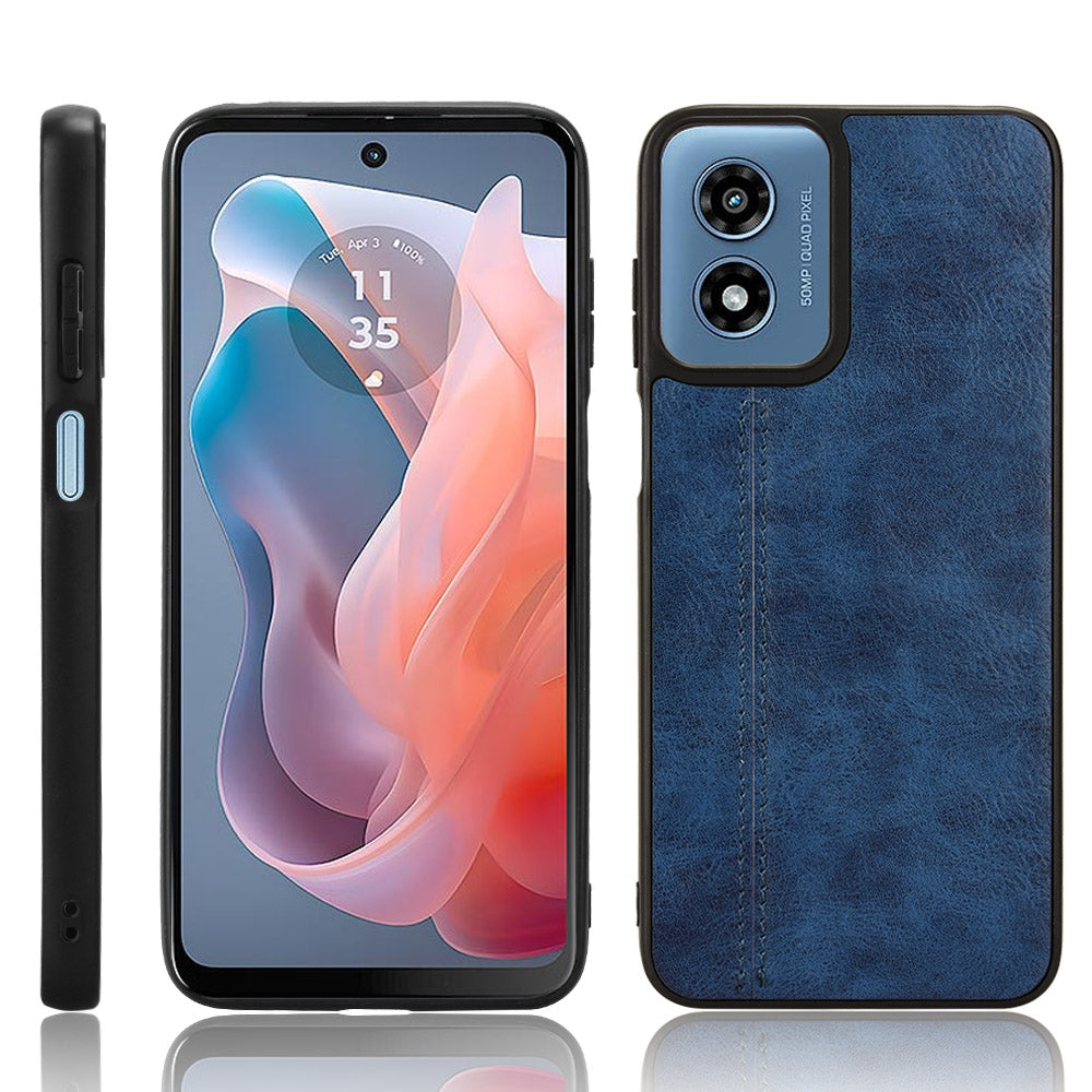 Motorola Moto G Play 4G 2024 Cow Pattern Sewing Back Cover Phone Case - Premium PU Leather Texture PC + TPU Shockproof Protective Case, Scratch Resistant Slim Lightweight Anti-Fingerprint Full Coverage Mobile Cover