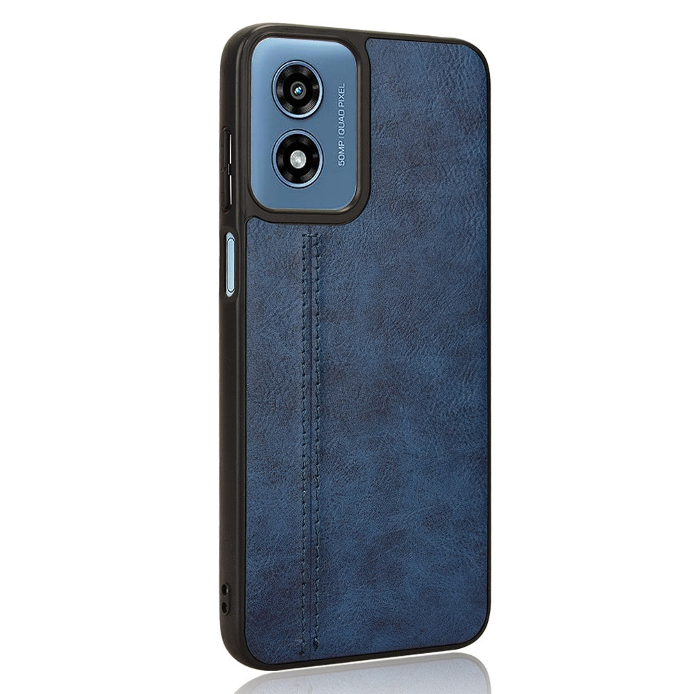 Motorola Moto G Play 4G 2024 Cow Pattern Sewing Back Cover Phone Case - Premium PU Leather Texture PC + TPU Shockproof Protective Case, Scratch Resistant Slim Lightweight Anti-Fingerprint Full Coverage Mobile Cover