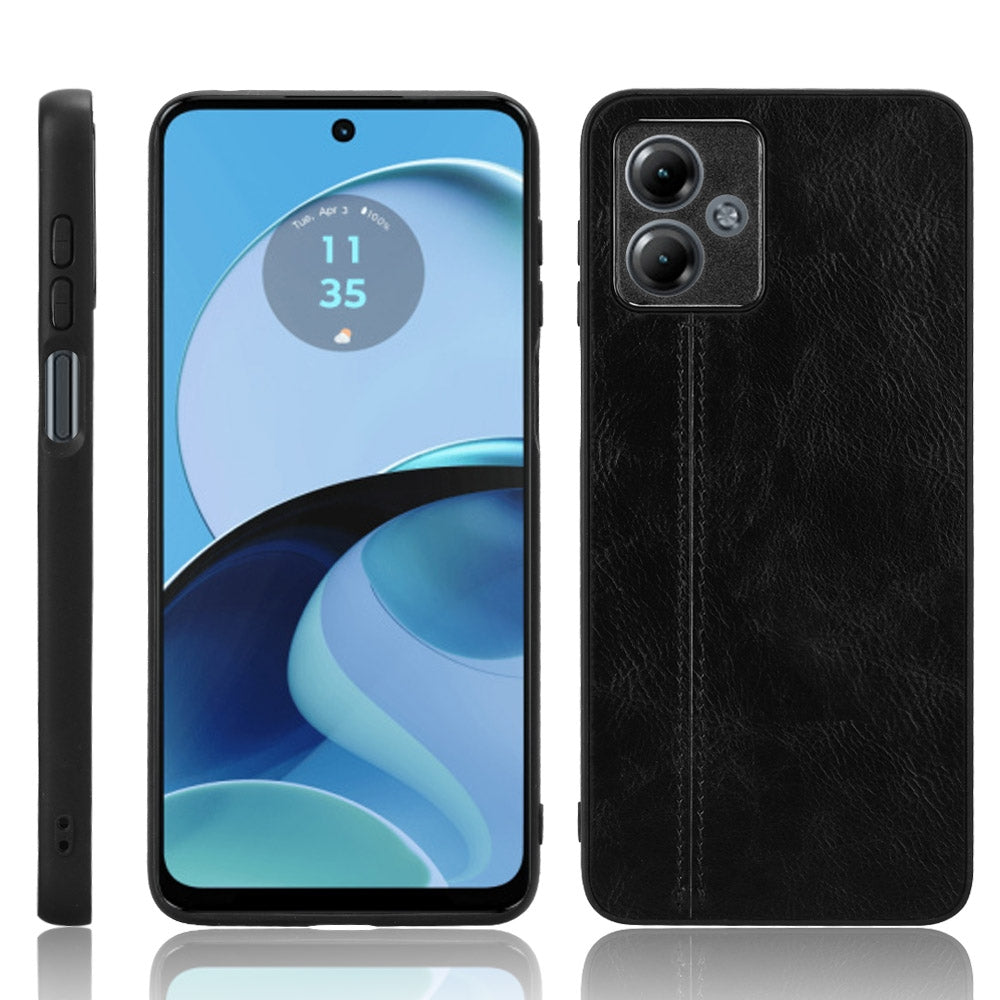 Motorola Moto G14 Cow Pattern Sewing Back Cover Phone Case - Premium PU Leather Texture PC + TPU Shockproof Protective Case, Scratch Resistant Slim Lightweight Anti-Fingerprint Full Coverage Mobile Cover