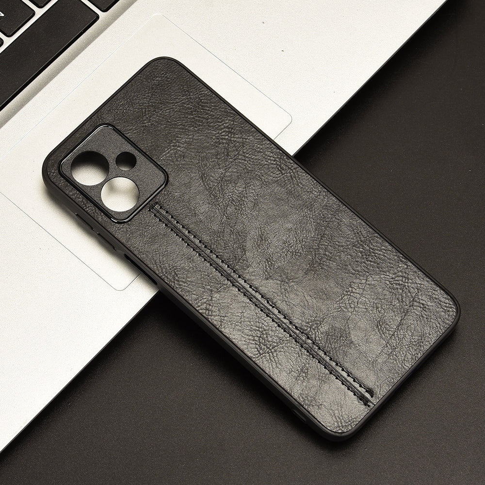 Motorola Moto G14 Cow Pattern Sewing Back Cover Phone Case - Premium PU Leather Texture PC + TPU Shockproof Protective Case, Scratch Resistant Slim Lightweight Anti-Fingerprint Full Coverage Mobile Cover
