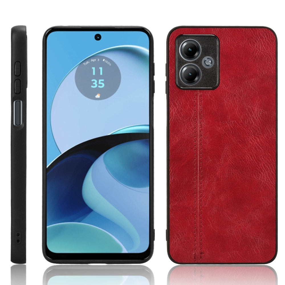 Motorola Moto G14 Cow Pattern Sewing Back Cover Phone Case - Premium PU Leather Texture PC + TPU Shockproof Protective Case, Scratch Resistant Slim Lightweight Anti-Fingerprint Full Coverage Mobile Cover