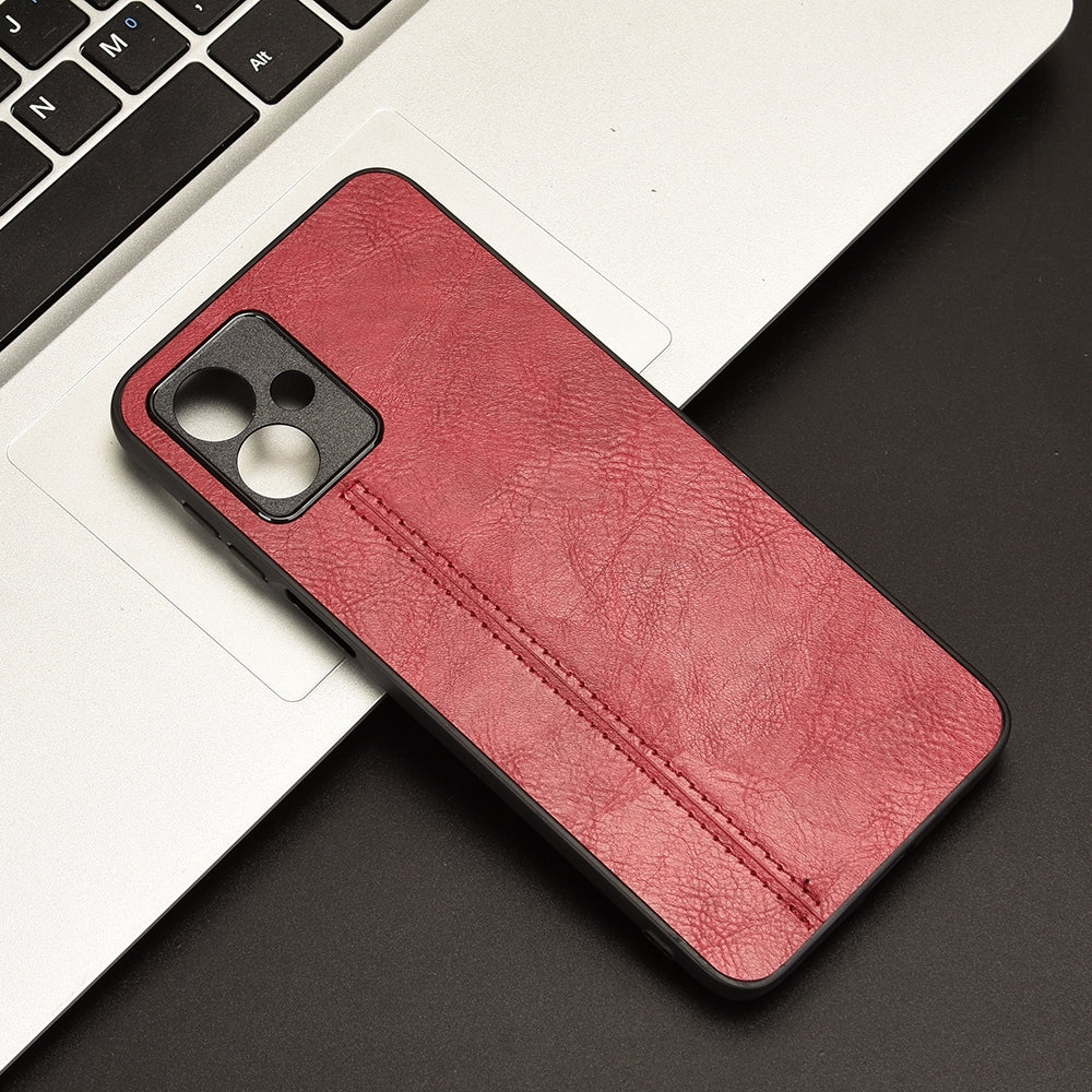 Motorola Moto G14 Cow Pattern Sewing Back Cover Phone Case - Premium PU Leather Texture PC + TPU Shockproof Protective Case, Scratch Resistant Slim Lightweight Anti-Fingerprint Full Coverage Mobile Cover