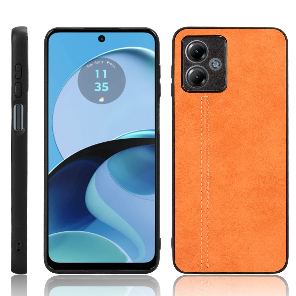 Motorola Moto G14 Cow Pattern Sewing Back Cover Phone Case - Premium PU Leather Texture PC + TPU Shockproof Protective Case, Scratch Resistant Slim Lightweight Anti-Fingerprint Full Coverage Mobile Cover