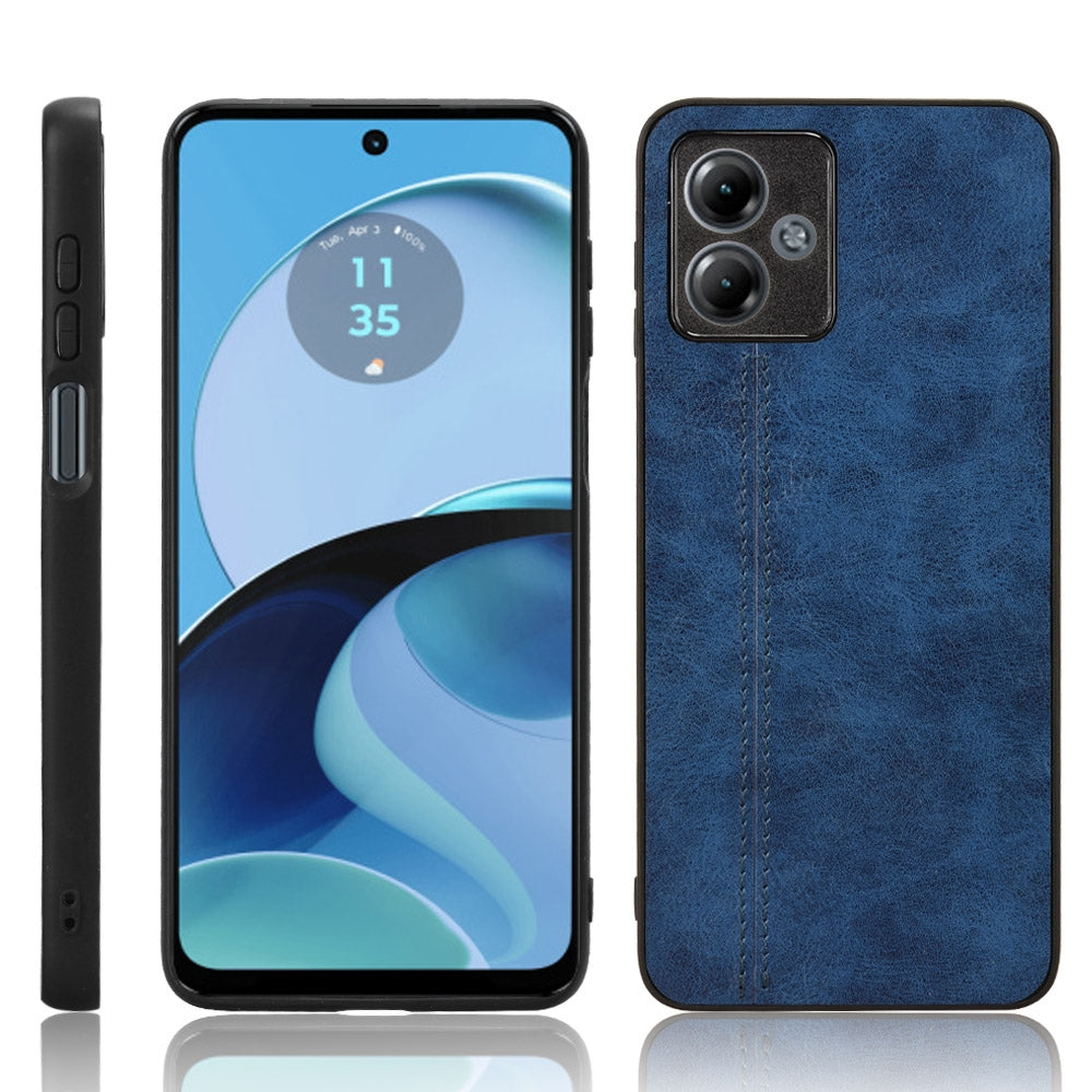 Motorola Moto G14 Cow Pattern Sewing Back Cover Phone Case - Premium PU Leather Texture PC + TPU Shockproof Protective Case, Scratch Resistant Slim Lightweight Anti-Fingerprint Full Coverage Mobile Cover