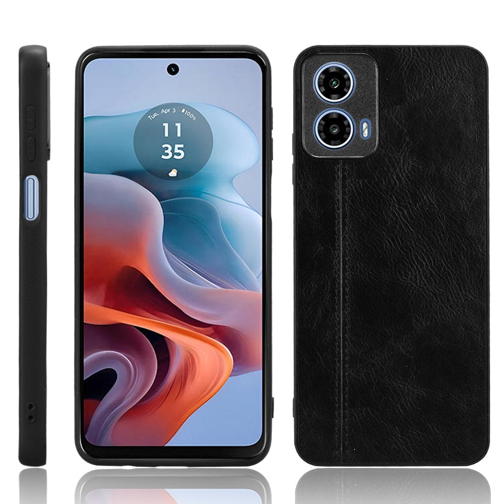Motorola Moto G34 Cow Pattern Sewing Back Cover Phone Case - Premium PU Leather Texture PC + TPU Shockproof Protective Case, Scratch Resistant Slim Lightweight Anti-Fingerprint Full Coverage Mobile Cover
