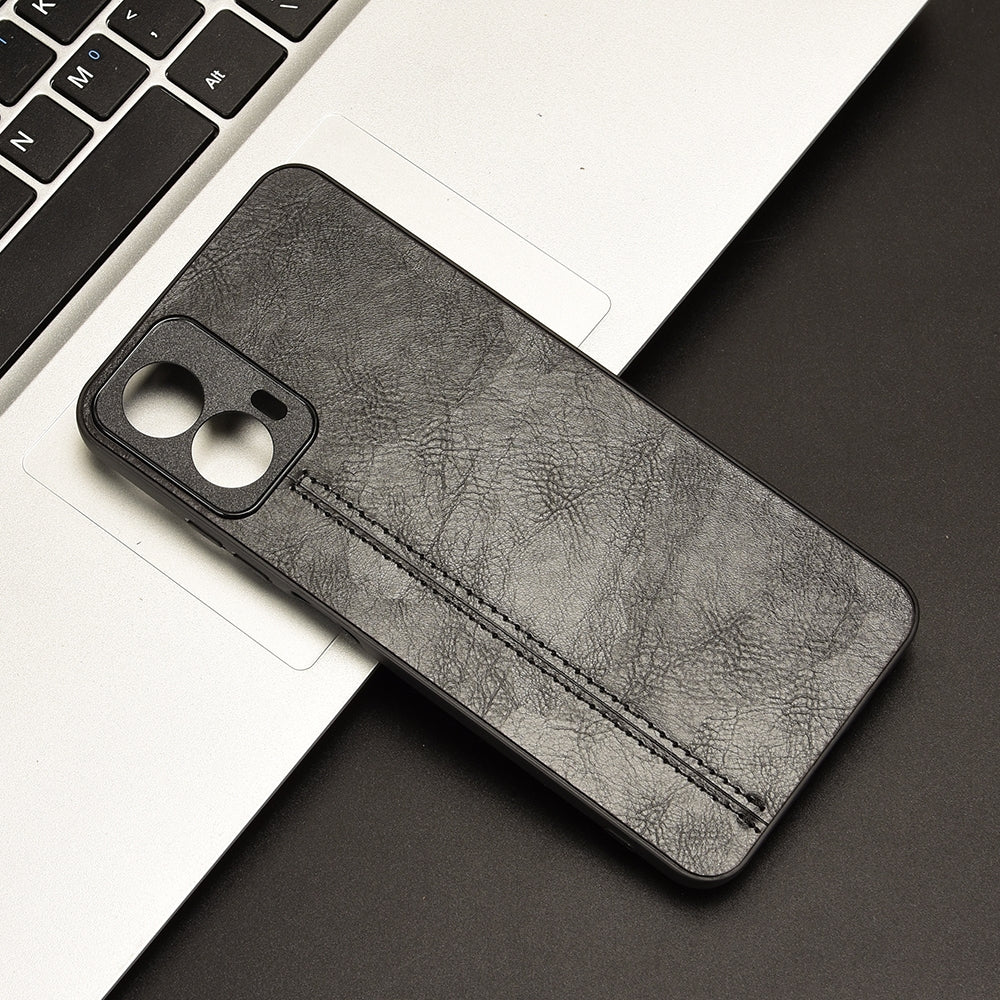 Motorola Moto G34 Cow Pattern Sewing Back Cover Phone Case - Premium PU Leather Texture PC + TPU Shockproof Protective Case, Scratch Resistant Slim Lightweight Anti-Fingerprint Full Coverage Mobile Cover