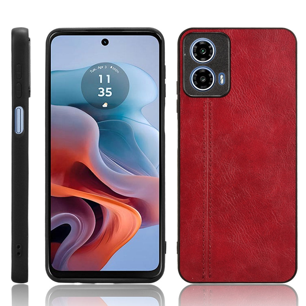 Motorola Moto G34 Cow Pattern Sewing Back Cover Phone Case - Premium PU Leather Texture PC + TPU Shockproof Protective Case, Scratch Resistant Slim Lightweight Anti-Fingerprint Full Coverage Mobile Cover