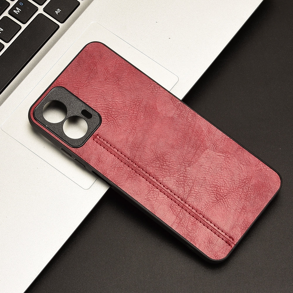 Motorola Moto G34 Cow Pattern Sewing Back Cover Phone Case - Premium PU Leather Texture PC + TPU Shockproof Protective Case, Scratch Resistant Slim Lightweight Anti-Fingerprint Full Coverage Mobile Cover