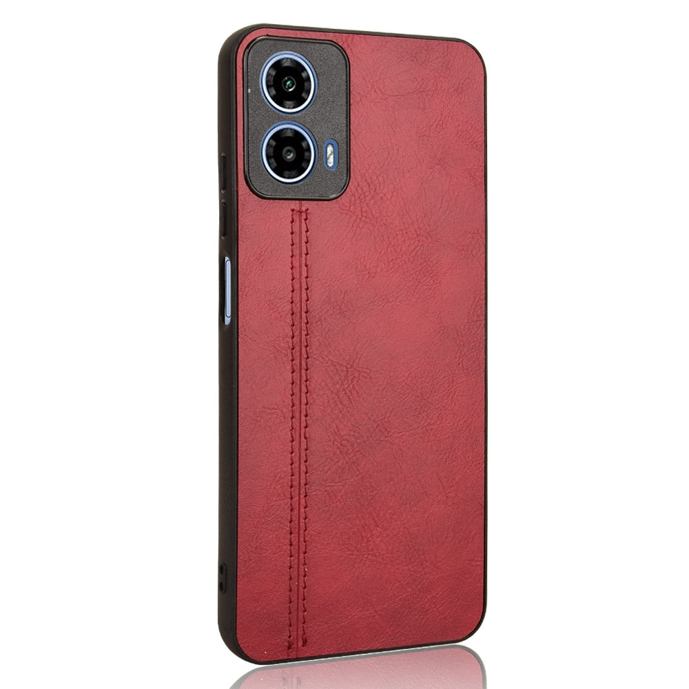 Motorola Moto G34 Cow Pattern Sewing Back Cover Phone Case - Premium PU Leather Texture PC + TPU Shockproof Protective Case, Scratch Resistant Slim Lightweight Anti-Fingerprint Full Coverage Mobile Cover