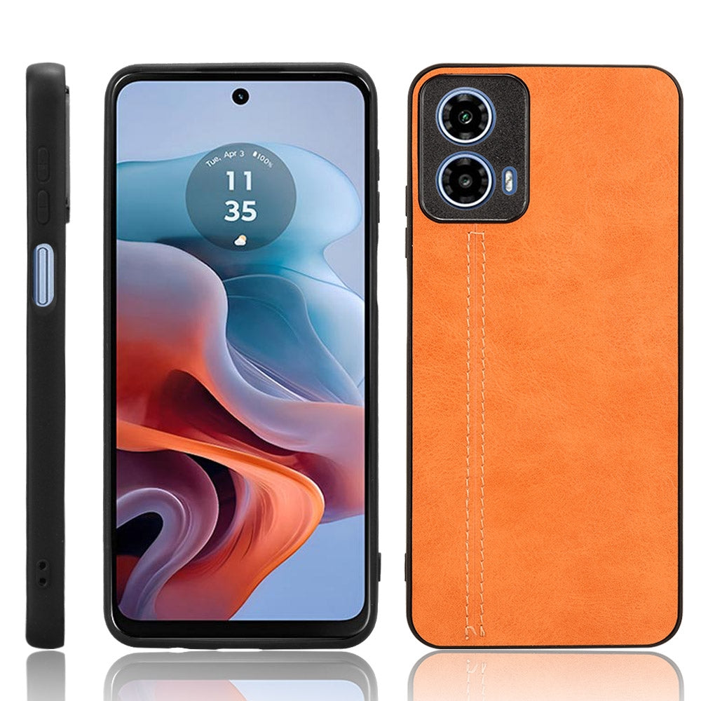Motorola Moto G34 Cow Pattern Sewing Back Cover Phone Case - Premium PU Leather Texture PC + TPU Shockproof Protective Case, Scratch Resistant Slim Lightweight Anti-Fingerprint Full Coverage Mobile Cover