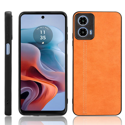 Motorola Moto G34 Cow Pattern Sewing Back Cover Phone Case - Premium PU Leather Texture PC + TPU Shockproof Protective Case, Scratch Resistant Slim Lightweight Anti-Fingerprint Full Coverage Mobile Cover