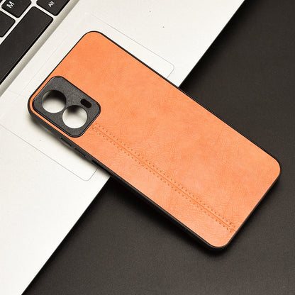 Motorola Moto G34 Cow Pattern Sewing Back Cover Phone Case - Premium PU Leather Texture PC + TPU Shockproof Protective Case, Scratch Resistant Slim Lightweight Anti-Fingerprint Full Coverage Mobile Cover