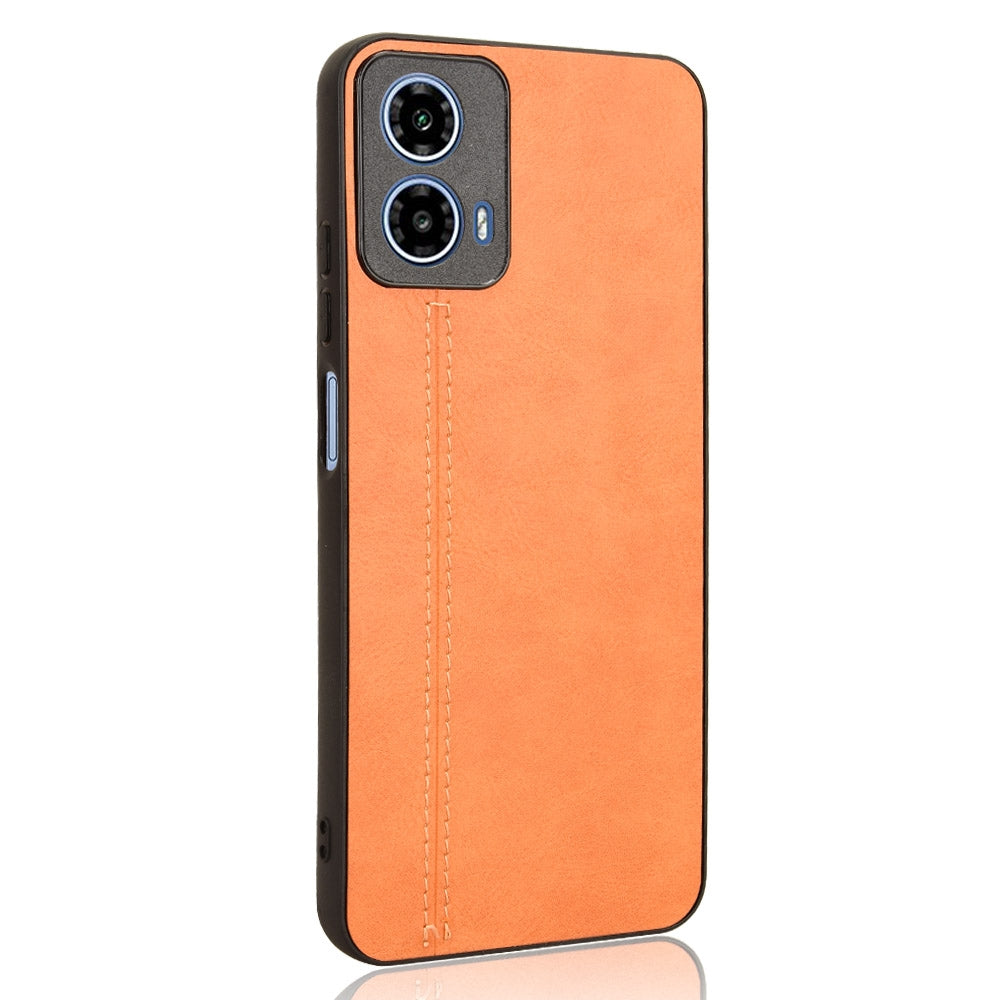 Motorola Moto G34 Cow Pattern Sewing Back Cover Phone Case - Premium PU Leather Texture PC + TPU Shockproof Protective Case, Scratch Resistant Slim Lightweight Anti-Fingerprint Full Coverage Mobile Cover