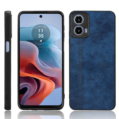 Motorola Moto G34 Cow Pattern Sewing Back Cover Phone Case - Premium PU Leather Texture PC + TPU Shockproof Protective Case, Scratch Resistant Slim Lightweight Anti-Fingerprint Full Coverage Mobile Cover