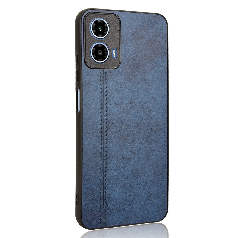 Motorola Moto G34 Cow Pattern Sewing Back Cover Phone Case - Premium PU Leather Texture PC + TPU Shockproof Protective Case, Scratch Resistant Slim Lightweight Anti-Fingerprint Full Coverage Mobile Cover