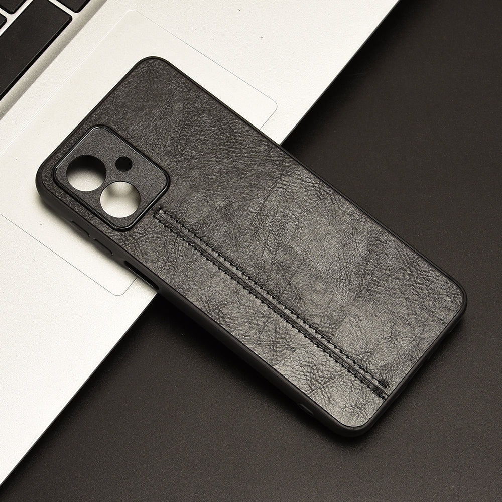 Motorola Moto G54 Cow Pattern Sewing Back Cover Phone Case - Premium PU Leather Texture PC + TPU Shockproof Protective Case, Scratch Resistant Slim Lightweight Anti-Fingerprint Full Coverage Mobile Cover