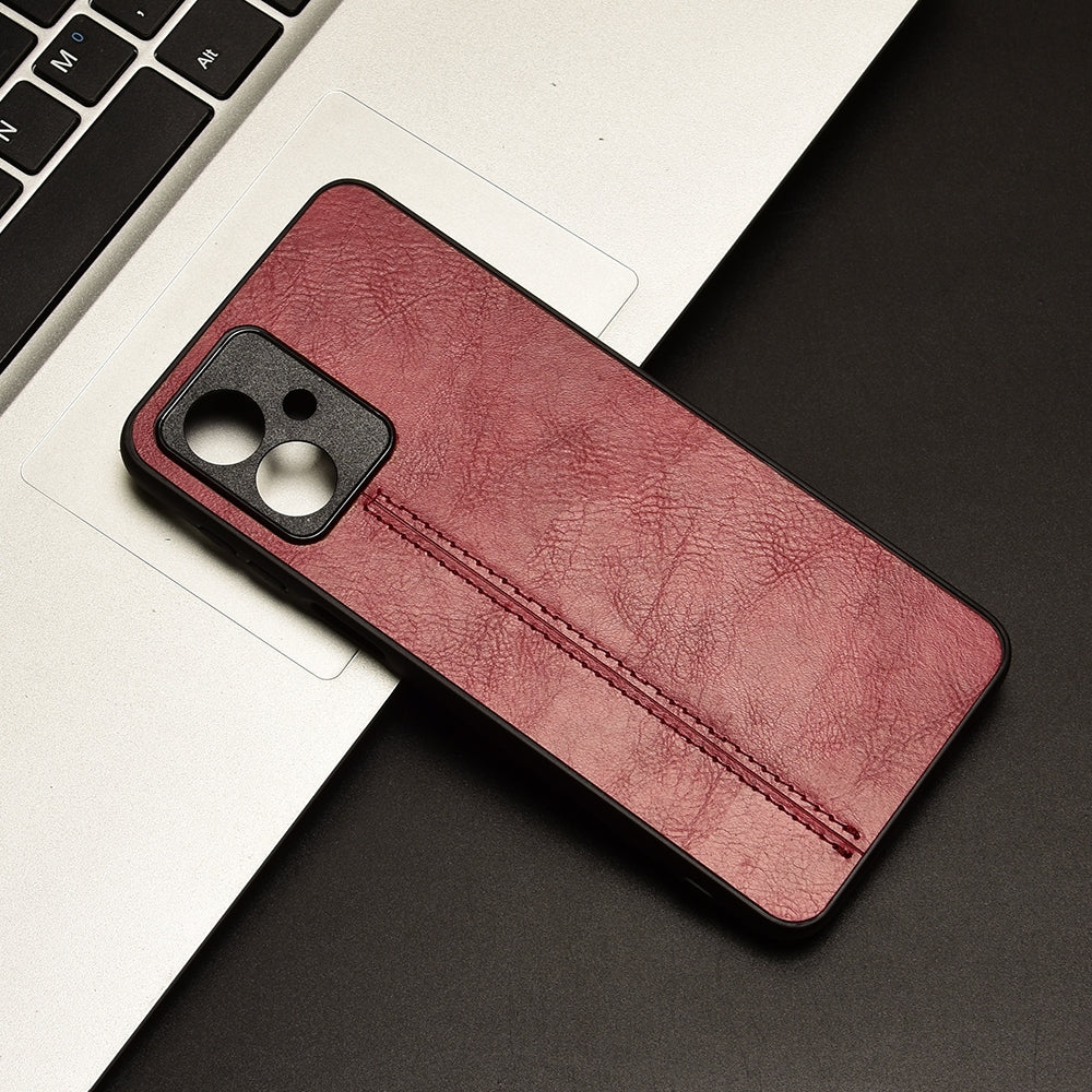 Motorola Moto G54 Cow Pattern Sewing Back Cover Phone Case - Premium PU Leather Texture PC + TPU Shockproof Protective Case, Scratch Resistant Slim Lightweight Anti-Fingerprint Full Coverage Mobile Cover