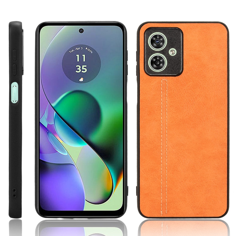 Motorola Moto G54 Cow Pattern Sewing Back Cover Phone Case - Premium PU Leather Texture PC + TPU Shockproof Protective Case, Scratch Resistant Slim Lightweight Anti-Fingerprint Full Coverage Mobile Cover