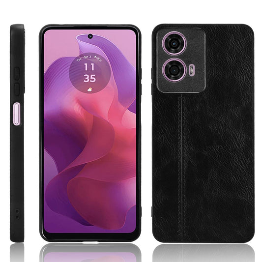 Motorola Moto G04 Cow Pattern Sewing Back Cover Phone Case - Premium PU Leather Texture PC + TPU Shockproof Protective Case, Scratch Resistant Slim Lightweight Anti-Fingerprint Full Coverage Mobile Cover