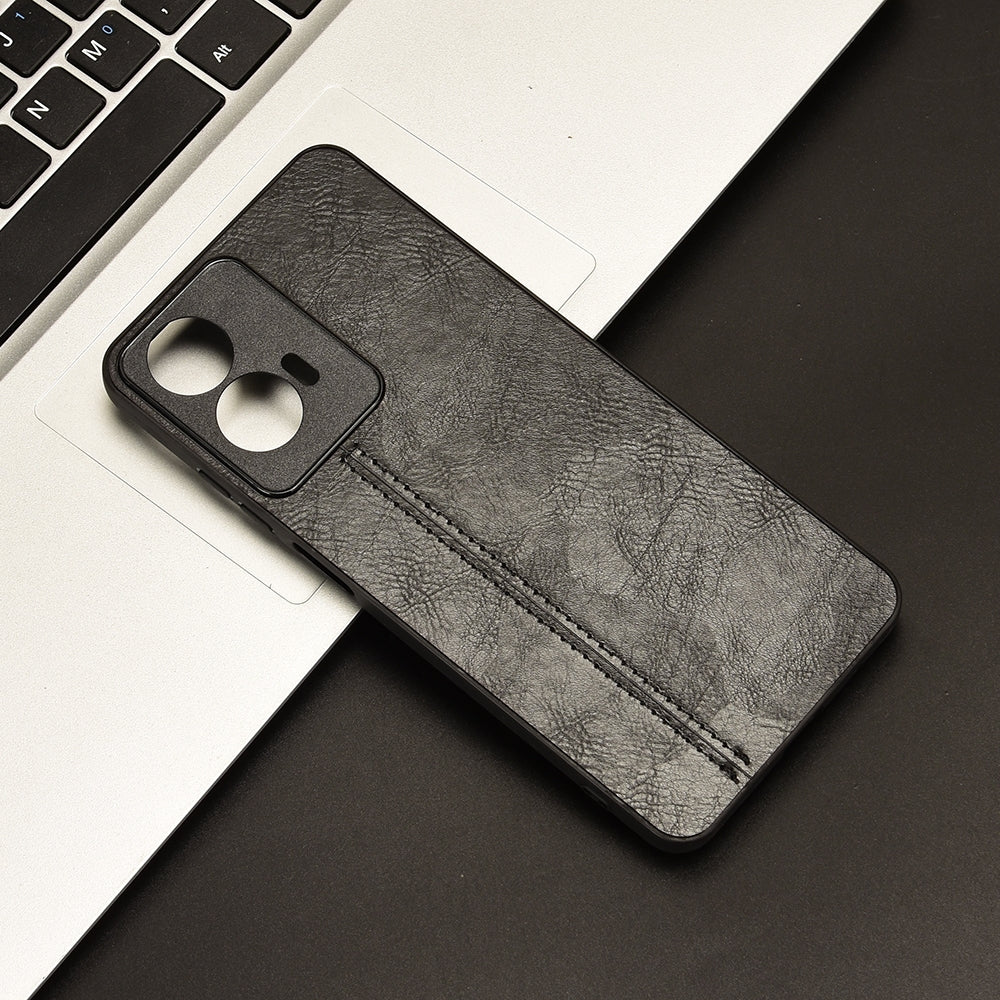 Motorola Moto G04 Cow Pattern Sewing Back Cover Phone Case - Premium PU Leather Texture PC + TPU Shockproof Protective Case, Scratch Resistant Slim Lightweight Anti-Fingerprint Full Coverage Mobile Cover