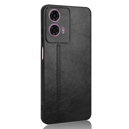 Motorola Moto G24 Cow Pattern Sewing Back Cover Phone Case - Premium PU Leather Texture PC + TPU Shockproof Protective Case, Scratch Resistant Slim Lightweight Anti-Fingerprint Full Coverage Mobile Cover