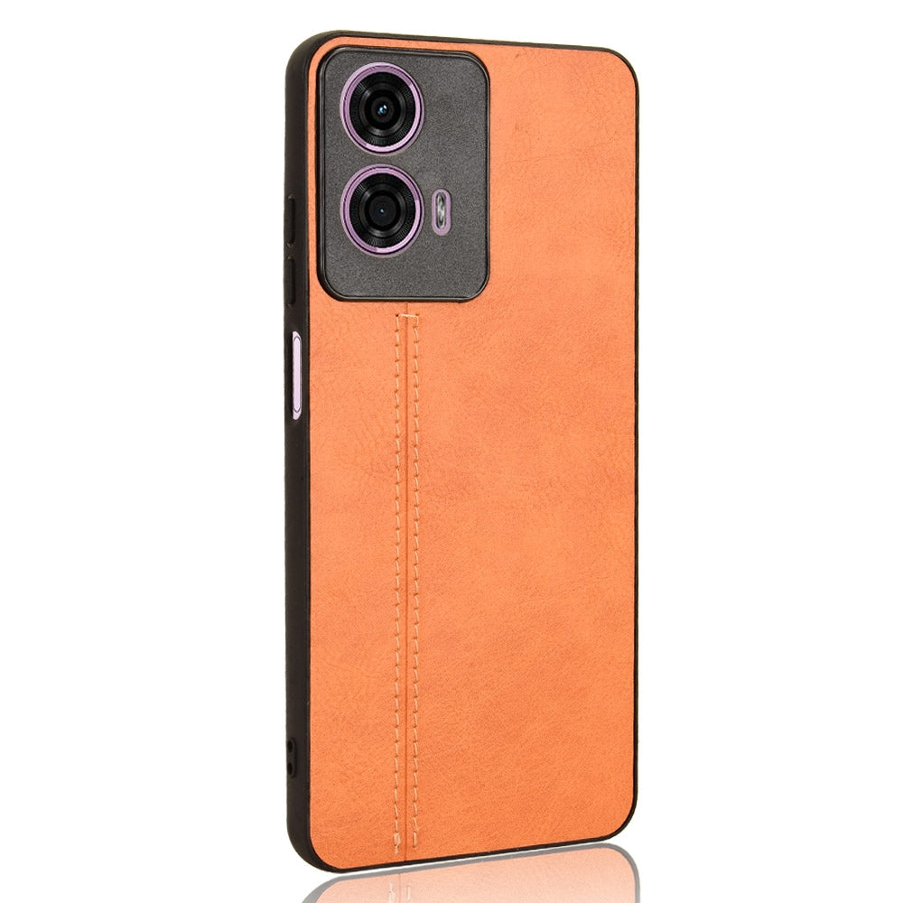 Motorola Moto G24 Cow Pattern Sewing Back Cover Phone Case - Premium PU Leather Texture PC + TPU Shockproof Protective Case, Scratch Resistant Slim Lightweight Anti-Fingerprint Full Coverage Mobile Cover