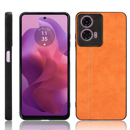 Motorola Moto G24 Cow Pattern Sewing Back Cover Phone Case - Premium PU Leather Texture PC + TPU Shockproof Protective Case, Scratch Resistant Slim Lightweight Anti-Fingerprint Full Coverage Mobile Cover