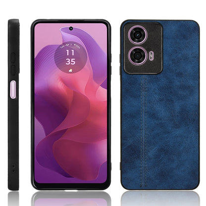 Motorola Moto G04 Cow Pattern Sewing Back Cover Phone Case - Premium PU Leather Texture PC + TPU Shockproof Protective Case, Scratch Resistant Slim Lightweight Anti-Fingerprint Full Coverage Mobile Cover