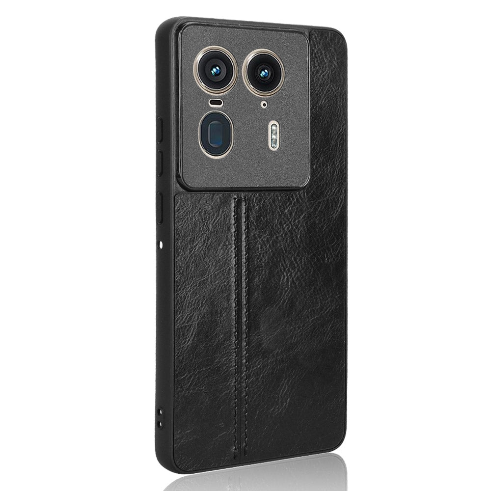Motorola Edge 50 Ultra Cow Pattern Sewing Back Cover Phone Case - Premium PU Leather Texture PC + TPU Shockproof Protective Case, Scratch Resistant Slim Lightweight Anti-Fingerprint Full Coverage Mobile Cover