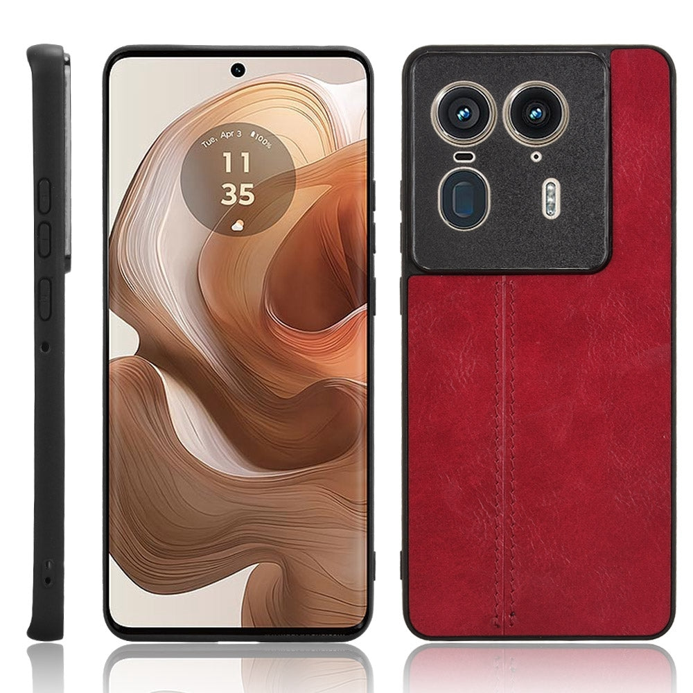 Motorola Edge 50 Ultra Cow Pattern Sewing Back Cover Phone Case - Premium PU Leather Texture PC + TPU Shockproof Protective Case, Scratch Resistant Slim Lightweight Anti-Fingerprint Full Coverage Mobile Cover