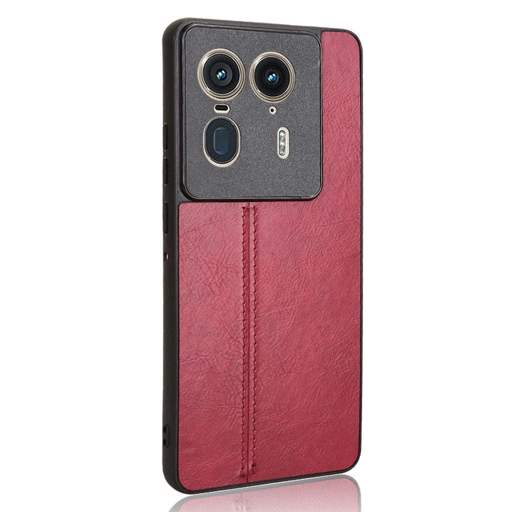 Motorola Edge 50 Ultra Cow Pattern Sewing Back Cover Phone Case - Premium PU Leather Texture PC + TPU Shockproof Protective Case, Scratch Resistant Slim Lightweight Anti-Fingerprint Full Coverage Mobile Cover