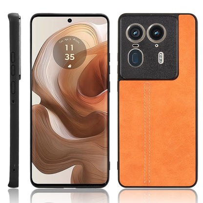Motorola Edge 50 Ultra Cow Pattern Sewing Back Cover Phone Case - Premium PU Leather Texture PC + TPU Shockproof Protective Case, Scratch Resistant Slim Lightweight Anti-Fingerprint Full Coverage Mobile Cover