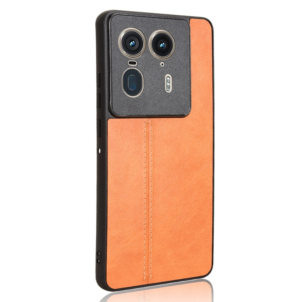 Motorola Edge 50 Ultra Cow Pattern Sewing Back Cover Phone Case - Premium PU Leather Texture PC + TPU Shockproof Protective Case, Scratch Resistant Slim Lightweight Anti-Fingerprint Full Coverage Mobile Cover