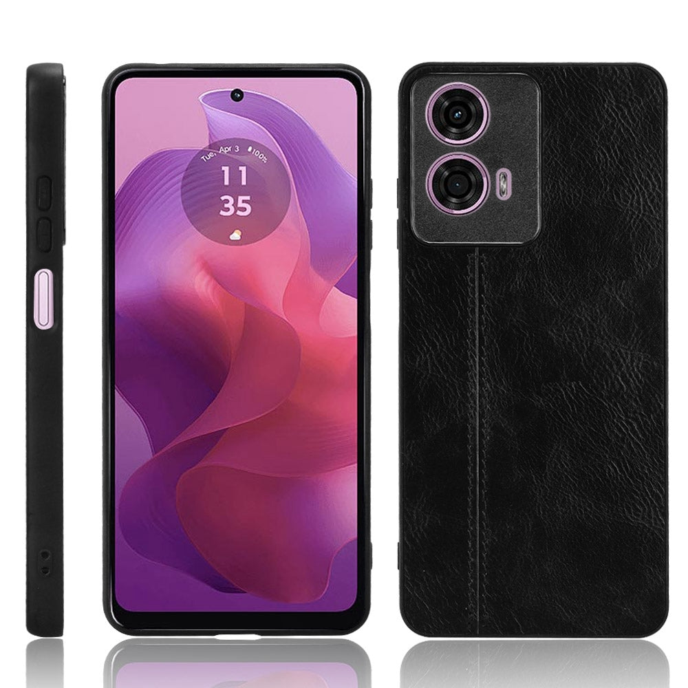 Motorola Moto E14 Cow Pattern Sewing Back Cover Phone Case - Premium PU Leather Texture PC + TPU Shockproof Protective Case, Scratch Resistant Slim Lightweight Anti-Fingerprint Full Coverage Mobile Cover