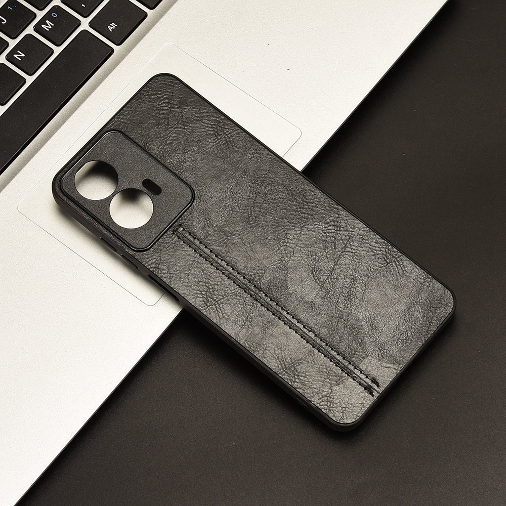 Motorola Moto E14 Cow Pattern Sewing Back Cover Phone Case - Premium PU Leather Texture PC + TPU Shockproof Protective Case, Scratch Resistant Slim Lightweight Anti-Fingerprint Full Coverage Mobile Cover