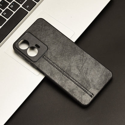 Motorola Moto E14 Cow Pattern Sewing Back Cover Phone Case - Premium PU Leather Texture PC + TPU Shockproof Protective Case, Scratch Resistant Slim Lightweight Anti-Fingerprint Full Coverage Mobile Cover