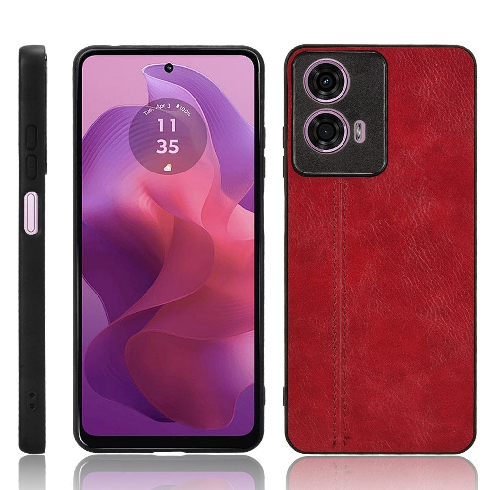 Motorola Moto E14 Cow Pattern Sewing Back Cover Phone Case - Premium PU Leather Texture PC + TPU Shockproof Protective Case, Scratch Resistant Slim Lightweight Anti-Fingerprint Full Coverage Mobile Cover