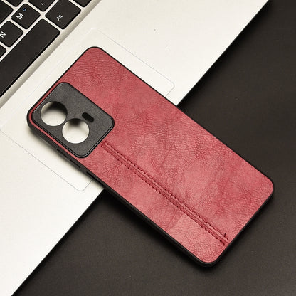 Motorola Moto E14 Cow Pattern Sewing Back Cover Phone Case - Premium PU Leather Texture PC + TPU Shockproof Protective Case, Scratch Resistant Slim Lightweight Anti-Fingerprint Full Coverage Mobile Cover