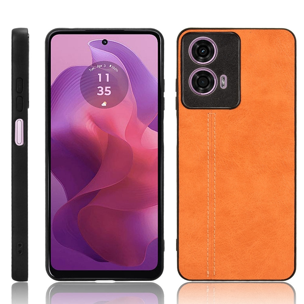 Motorola Moto E14 Cow Pattern Sewing Back Cover Phone Case - Premium PU Leather Texture PC + TPU Shockproof Protective Case, Scratch Resistant Slim Lightweight Anti-Fingerprint Full Coverage Mobile Cover