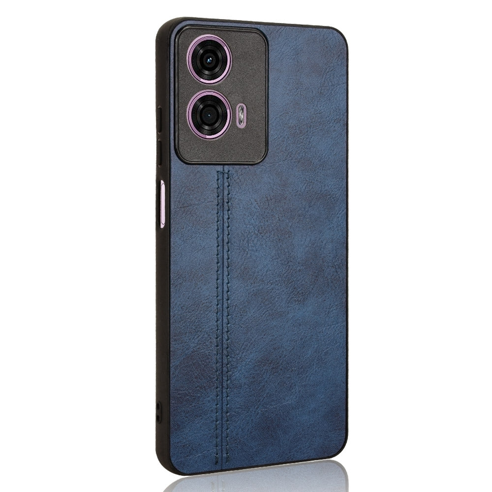 Motorola Moto E14 Cow Pattern Sewing Back Cover Phone Case - Premium PU Leather Texture PC + TPU Shockproof Protective Case, Scratch Resistant Slim Lightweight Anti-Fingerprint Full Coverage Mobile Cover