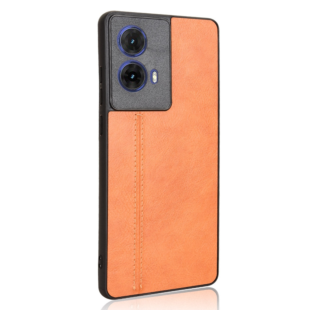 Motorola G85 5G Cow Pattern Sewing Back Cover Phone Case - Premium PU Leather Texture PC + TPU Shockproof Protective Case, Scratch Resistant Slim Lightweight Anti-Fingerprint Full Coverage Mobile Cover