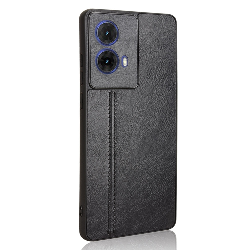 Motorola Edge 50 Fusion Cow Pattern Sewing Back Cover Phone Case - Premium PU Leather Texture PC + TPU Shockproof Protective Case, Scratch Resistant Slim Lightweight Anti-Fingerprint Full Coverage Mobile Cover