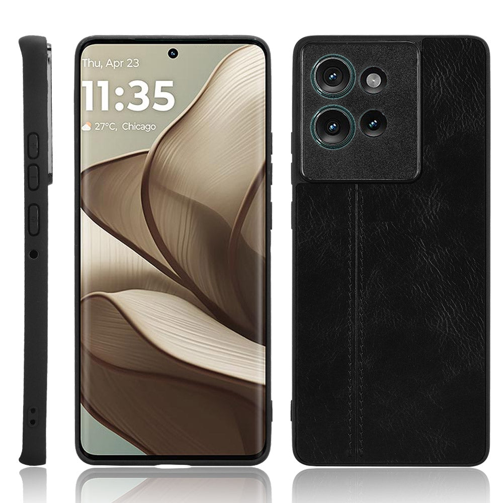 Motorola Edge 50 Cow Pattern Sewing Back Cover Phone Case - Premium PU Leather Texture PC + TPU Shockproof Protective Case, Scratch Resistant Slim Lightweight Anti-Fingerprint Full Coverage Mobile Cover